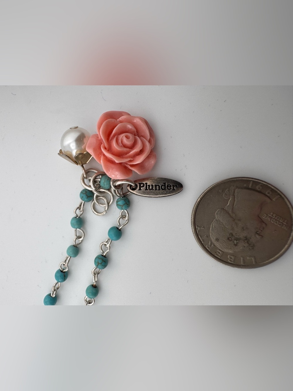 Plunder Turquoise Beaded Charm Necklace Pink Rose Pendant Boho Layered Necklace - Picture 11 of 11